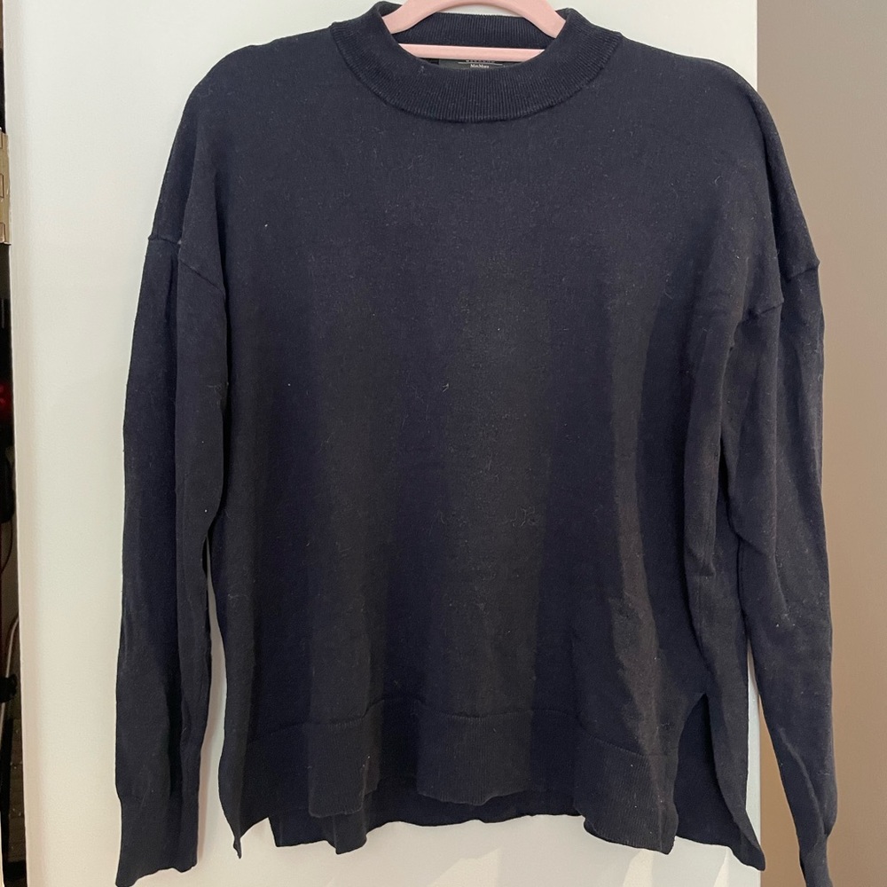 Black Max Mara off the shoulder sweater